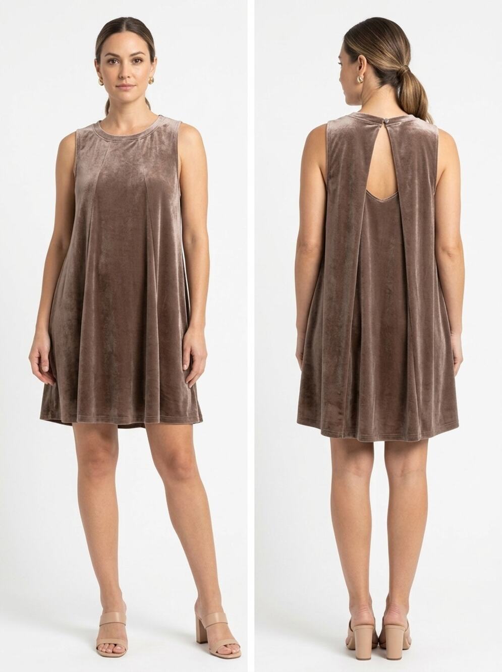 Umgee Brown Velvet Sleeveless Keyhole Back Swing Dress Women Size L